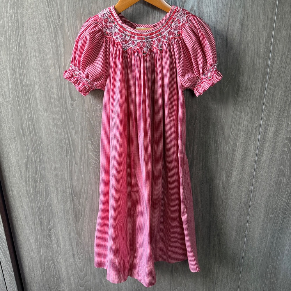 Rosalina Smocked Dress Girls 4T Red Gingham Cottagecore Picnic Prairie Classic